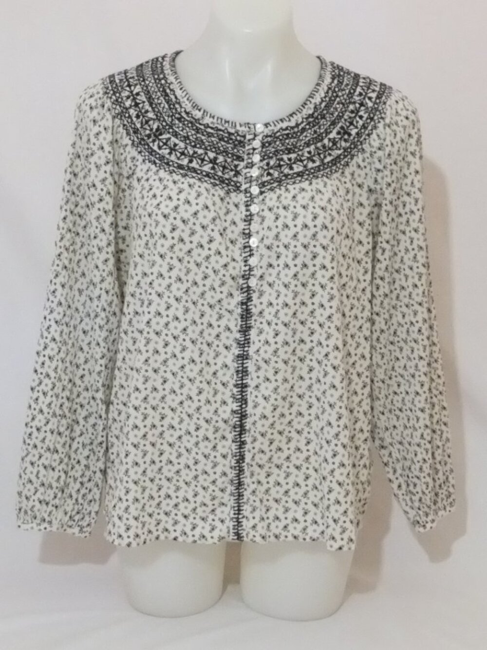 Madewell Blouse Top Womens Medium Black White Long Raglan Sleeves Button
